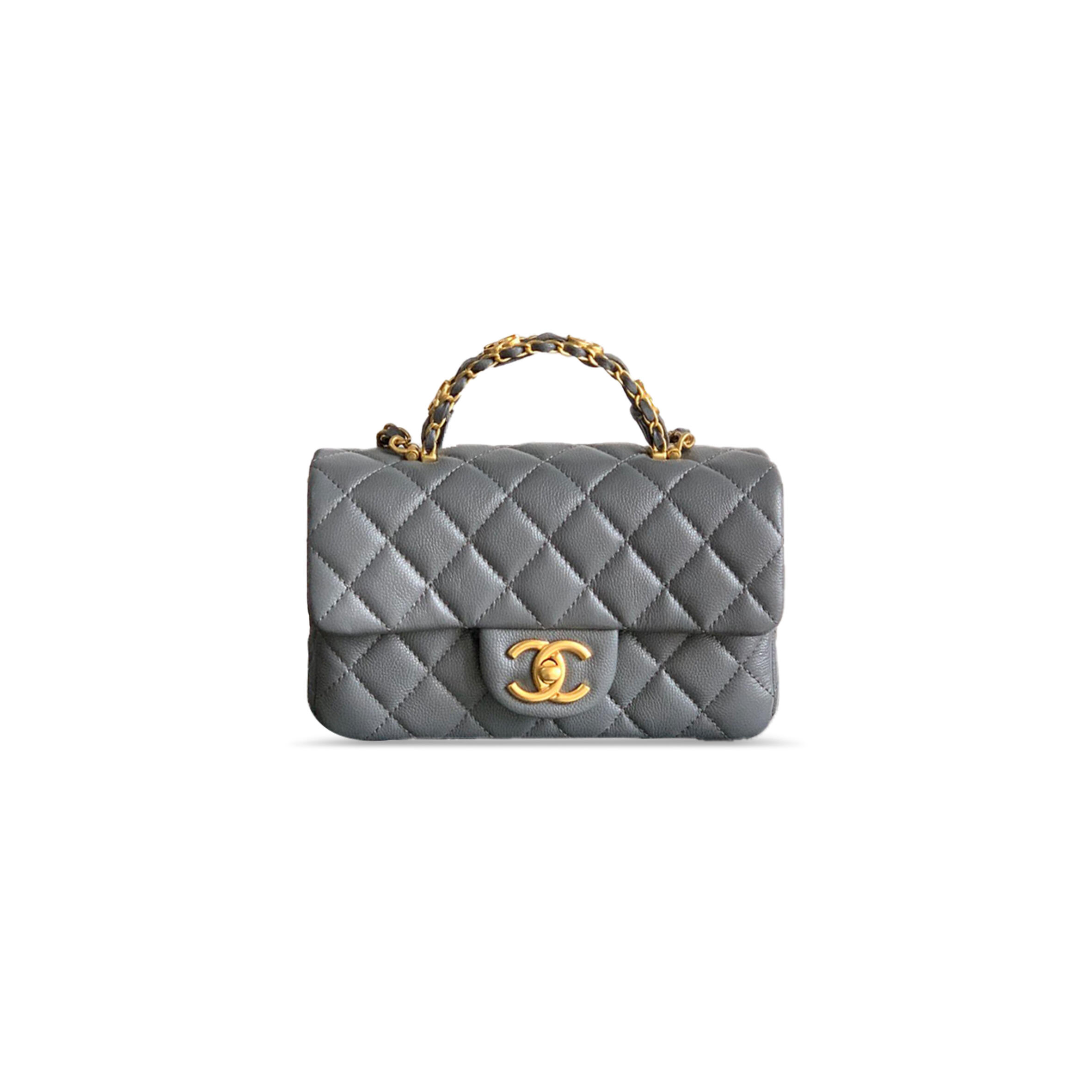 CHANEL MINI FLAP HANDLE CALFSKIN CAVIAR AS5701 (20*12*6cm）